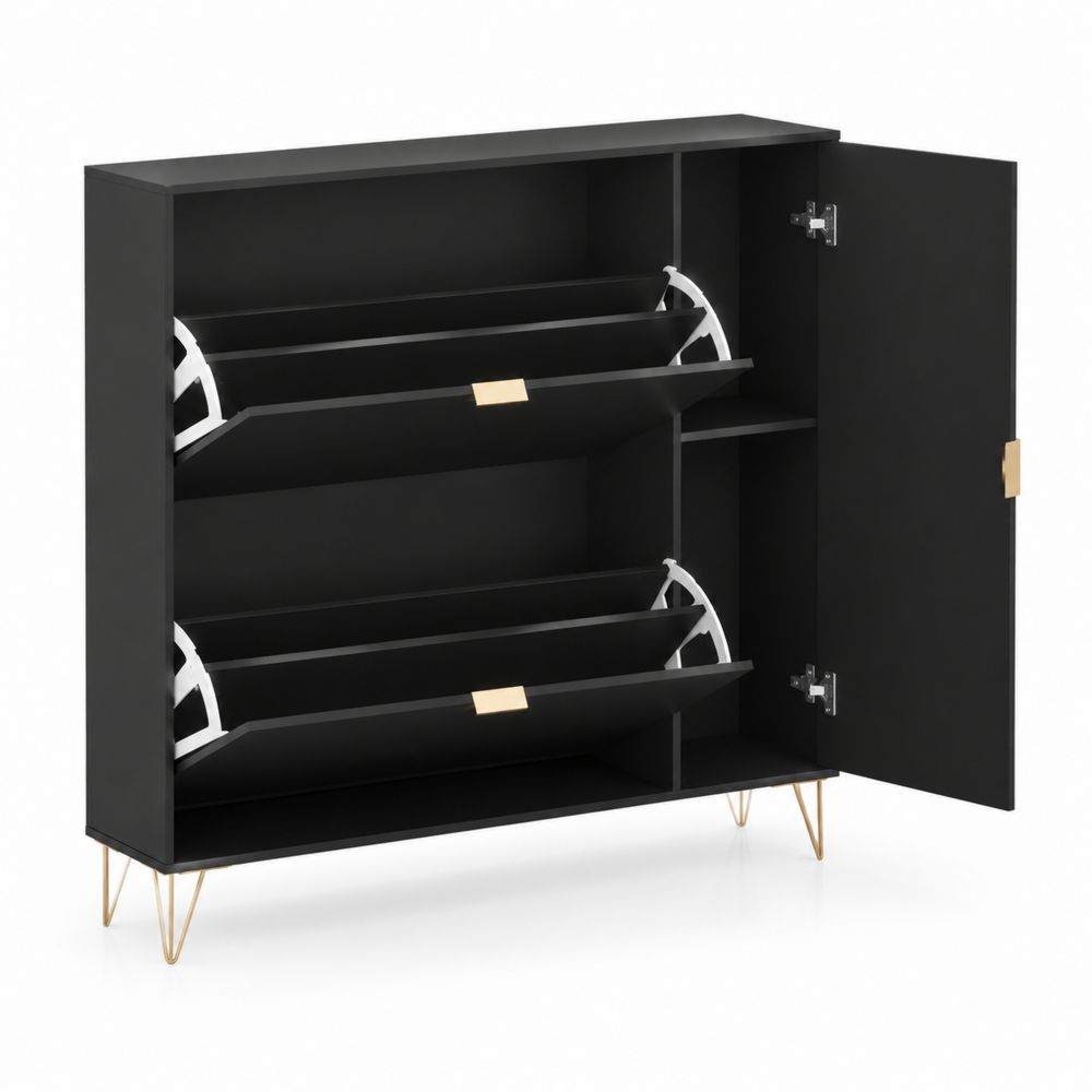 Scarpiera nera in MDF e metallo 120x90x30 cm