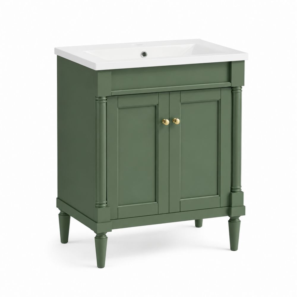 Mobile Sottolavabo Legno Verde con Lavabo Ceramica
