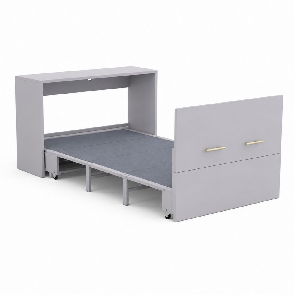 Letto a scomparsa in legno MDF grigio con ruote
