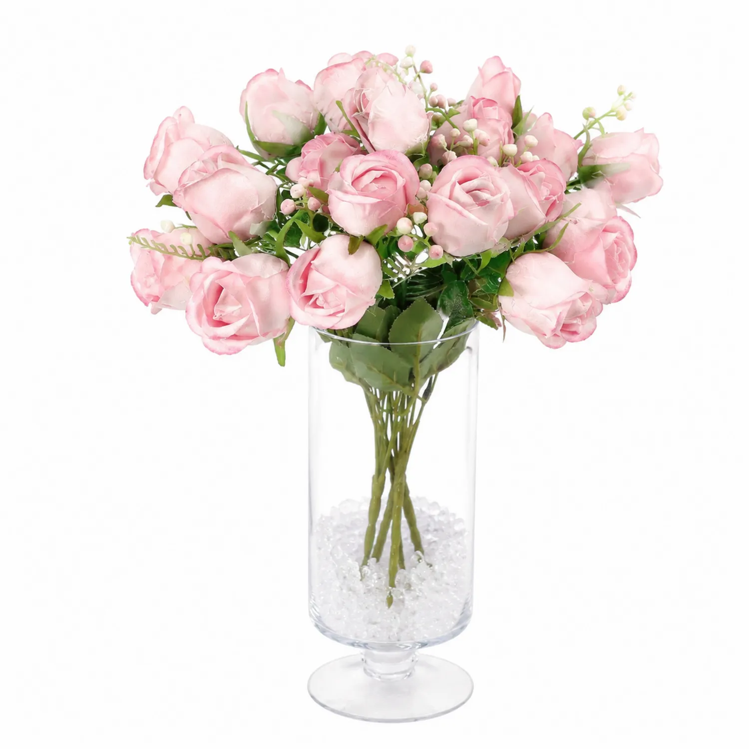 Künstlicher Rosenstrauß in Glasvase, Hellrosa