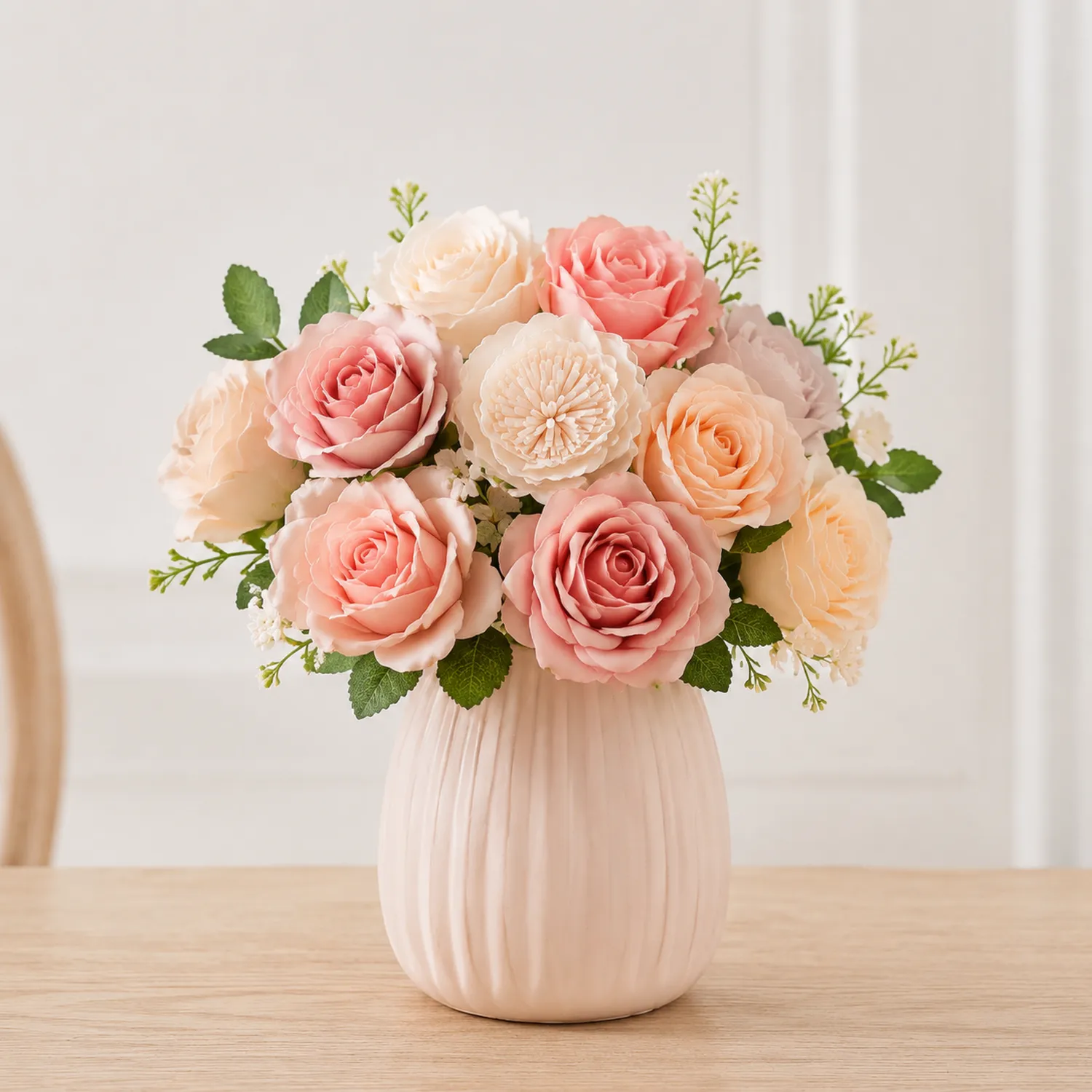 Künstliches Blumenarrangement mit Rosen in Pfirsich und Creme