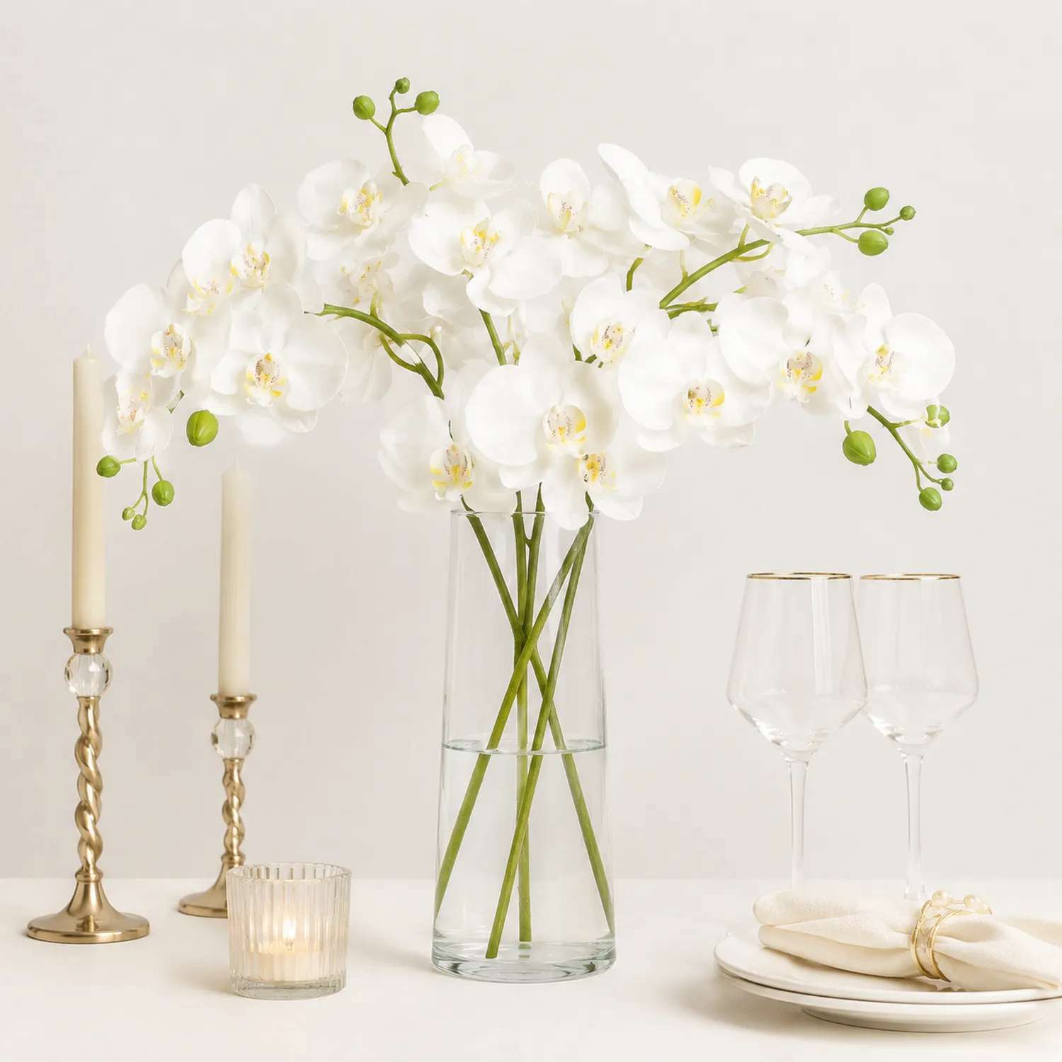 Künstliche Orchidee Weiß in Glasvase, Dekoration, ca. 60 cm
