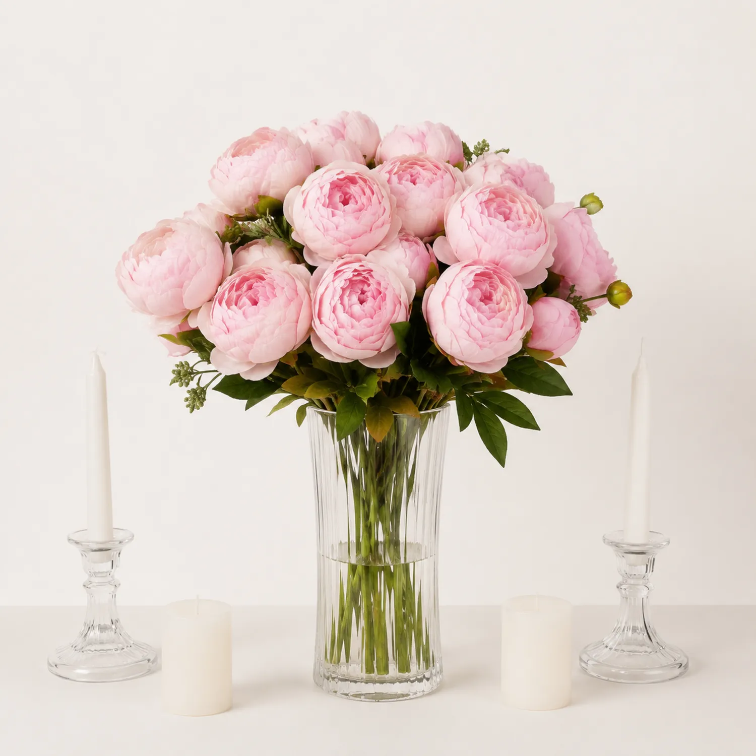 Rosa Künstlicher Pfingstrosenstrauß mit Glasvase