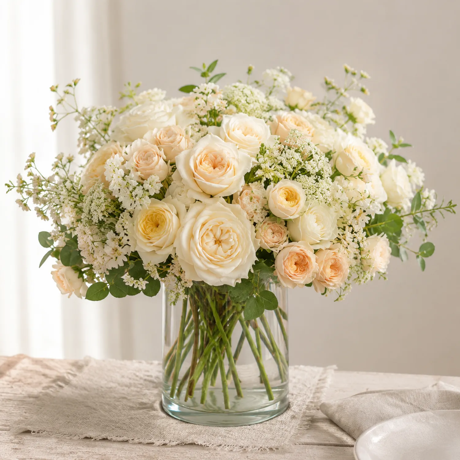 Künstlicher Rosenstrauß in Creme, Rosa und Weiß, ca. 35 cm hoch