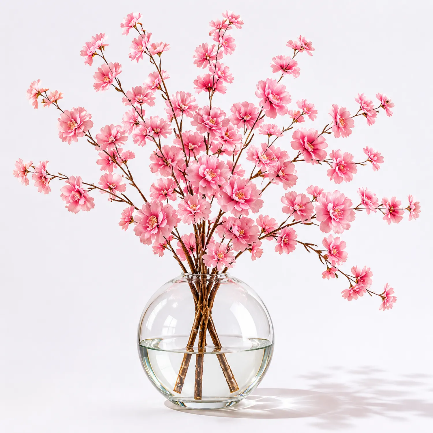 Künstliche Kirschblütenzweige in Glasvase - Rosa