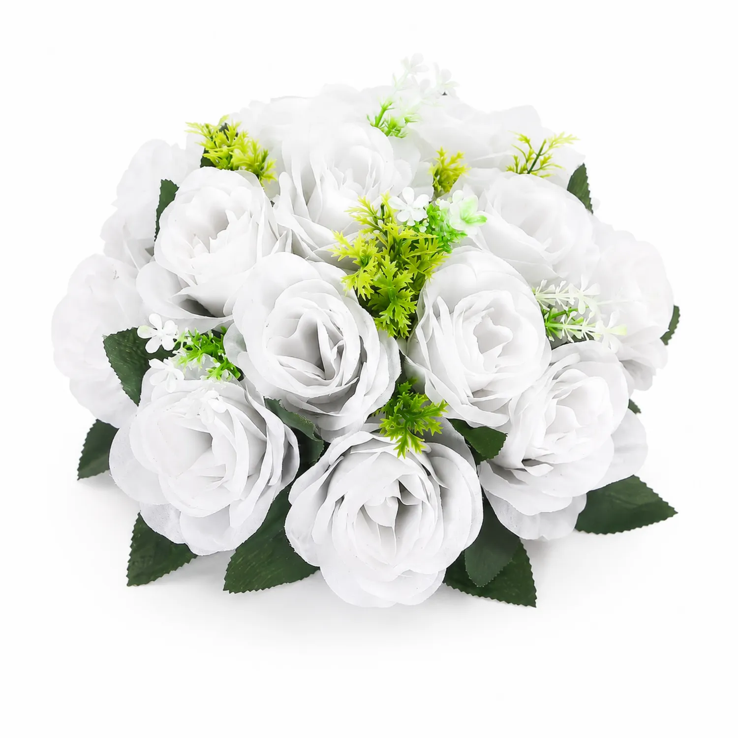 Künstlicher Rosenstrauß Weiß mit grünen Akzenten, 25 cm