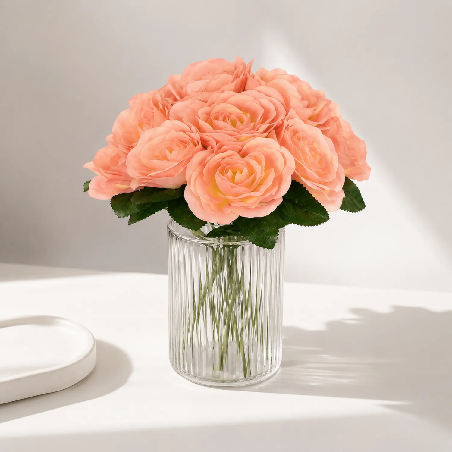Rosa Künstlicher Pfingstrosenstrauß in Glasvase Dekoration