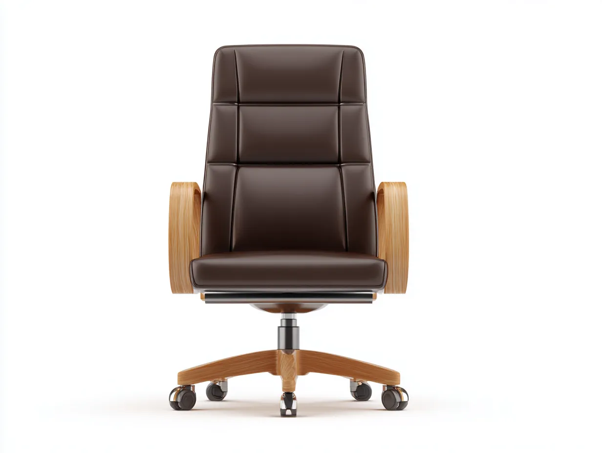 Silla de oficina 66x69x118 cm - cuero sintético y madera curvada - marrón oscuro y madera natural - para oficina - con respaldo alto ejecutivo