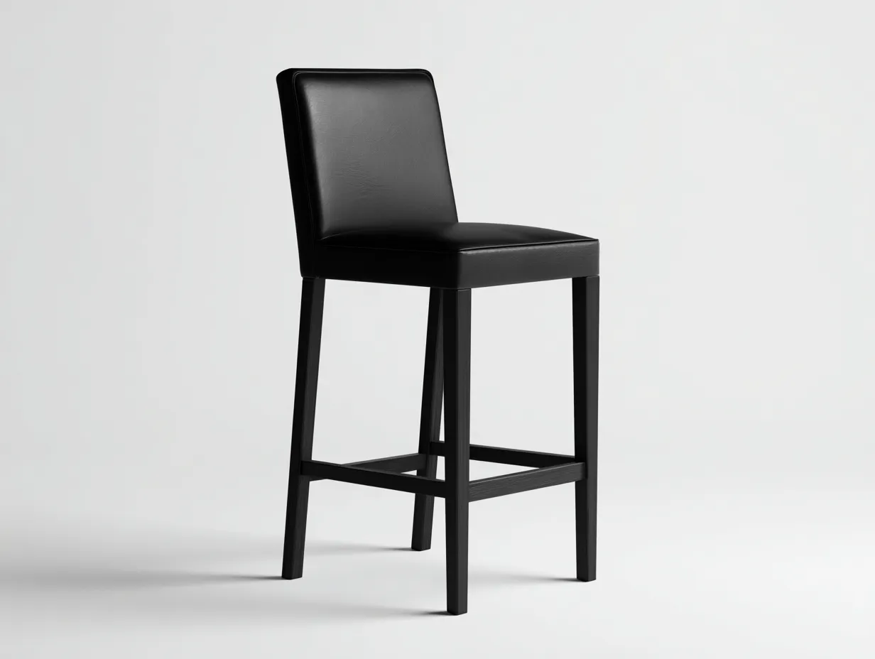 Taburete de bar 48x50x104 cm - tapizado negro con respaldo y estructura negra - diseño sobrio para comedor