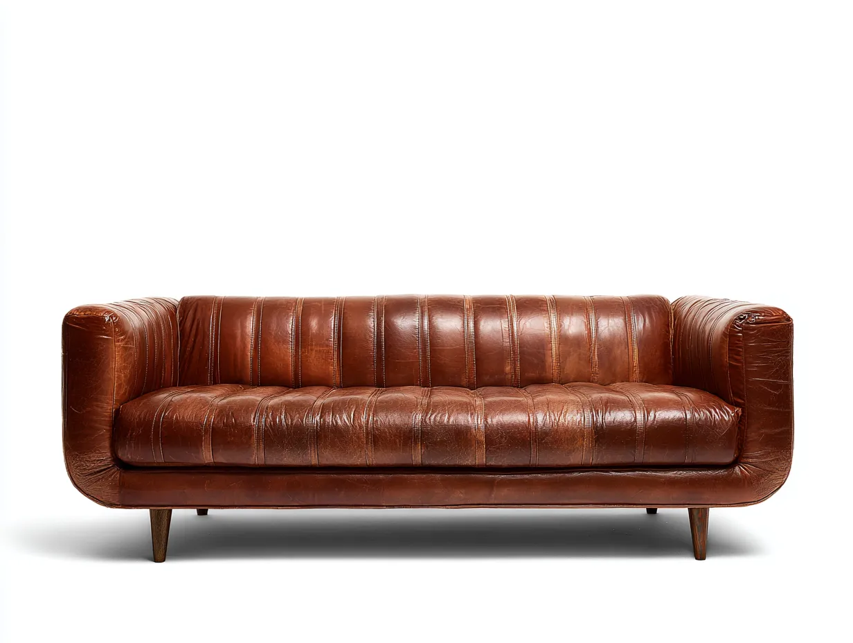 Sofá de tres plazas de cuero envejecido 228x92x78 cm - marrón coñac - para salón - estilo retro con brazos curvos