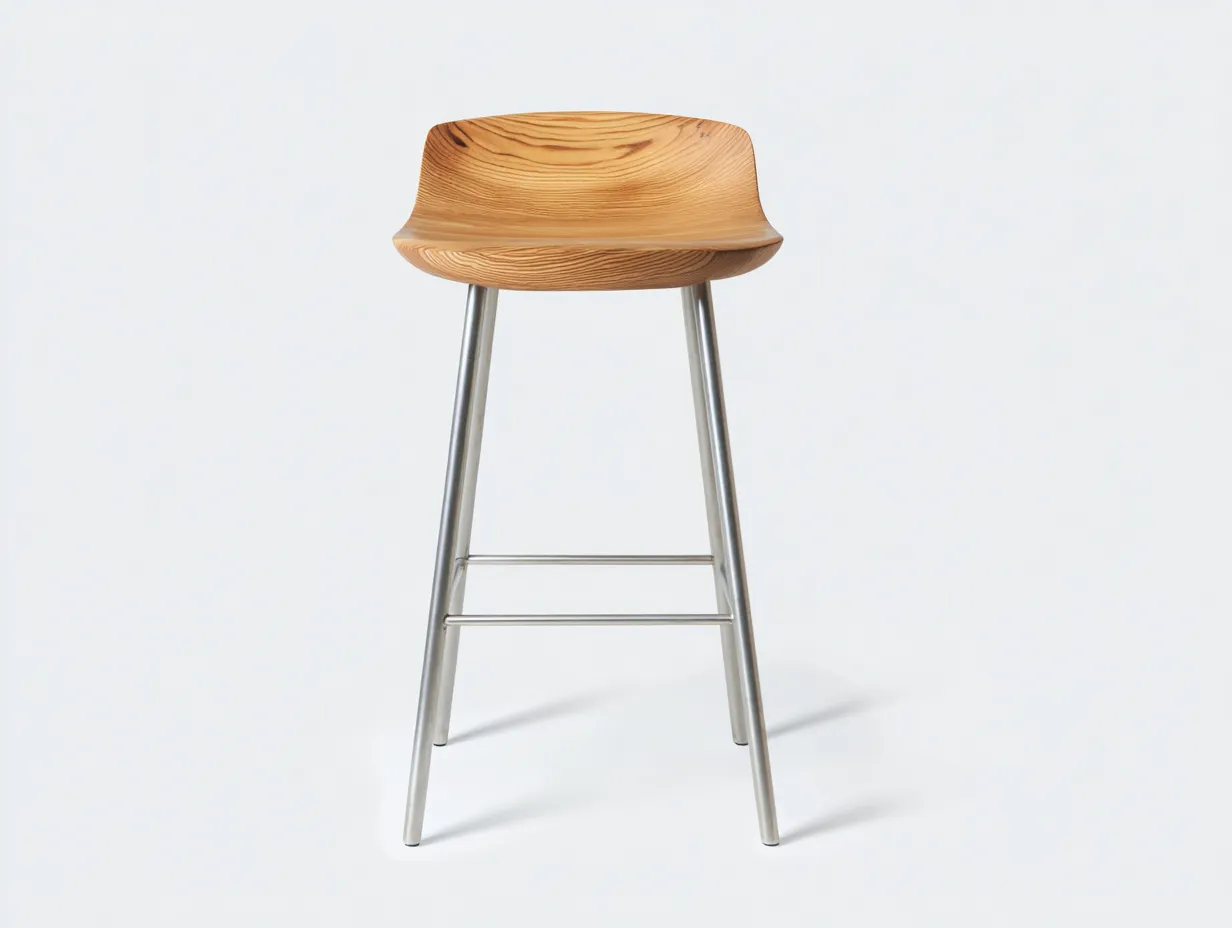Taburete de bar 44x43x92 cm - asiento de madera natural y estructura metálica plateada - estilo ligero para comedor