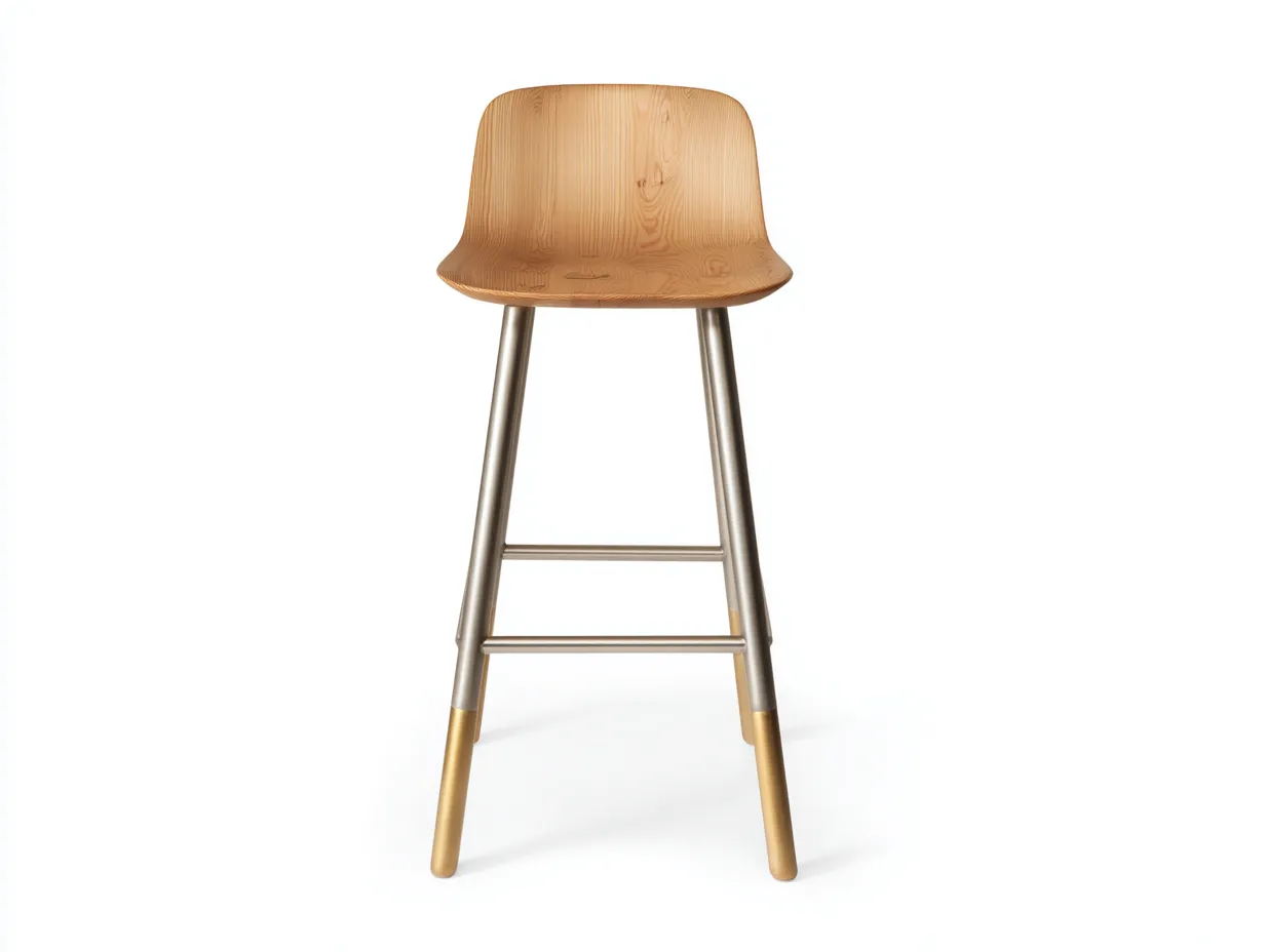 Taburete de bar 46x45x98 cm - asiento y respaldo de madera - patas metálicas doradas con reposapiés
