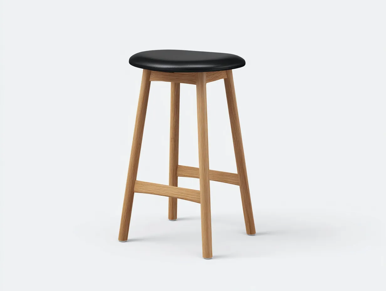 Taburete de bar 44x44x80 cm - asiento negro acolchado y base de madera clara - forma redonda para comedor