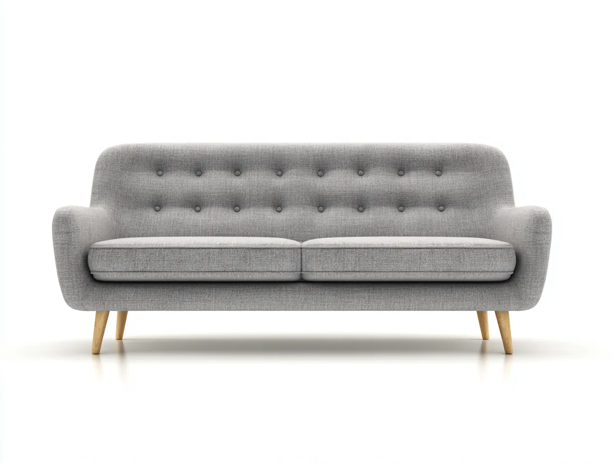 Sofá de tres plazas de tejido capitoné 222x89x83 cm - gris claro - para salón - patas inclinadas y estilo escandinavo