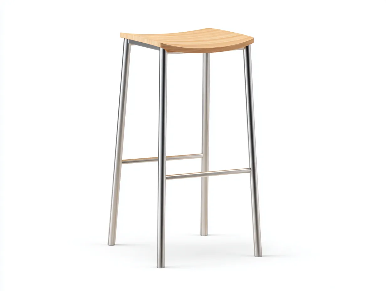 Taburete de bar 42x42x84 cm - asiento de madera clara y patas metálicas plateadas - diseño minimalista