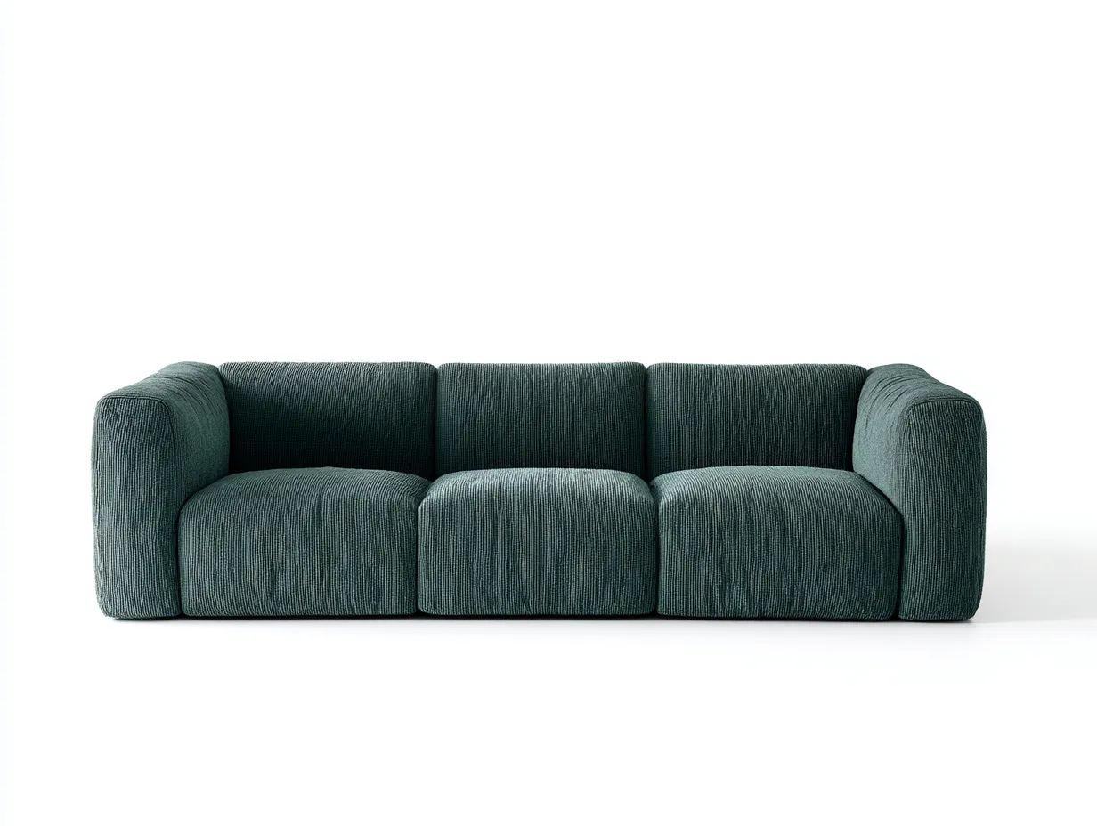 Sofá de tres plazas 248x92x72 cm - chenilla acanalada verde azulado - para salón - líneas envolventes y diseño modular
