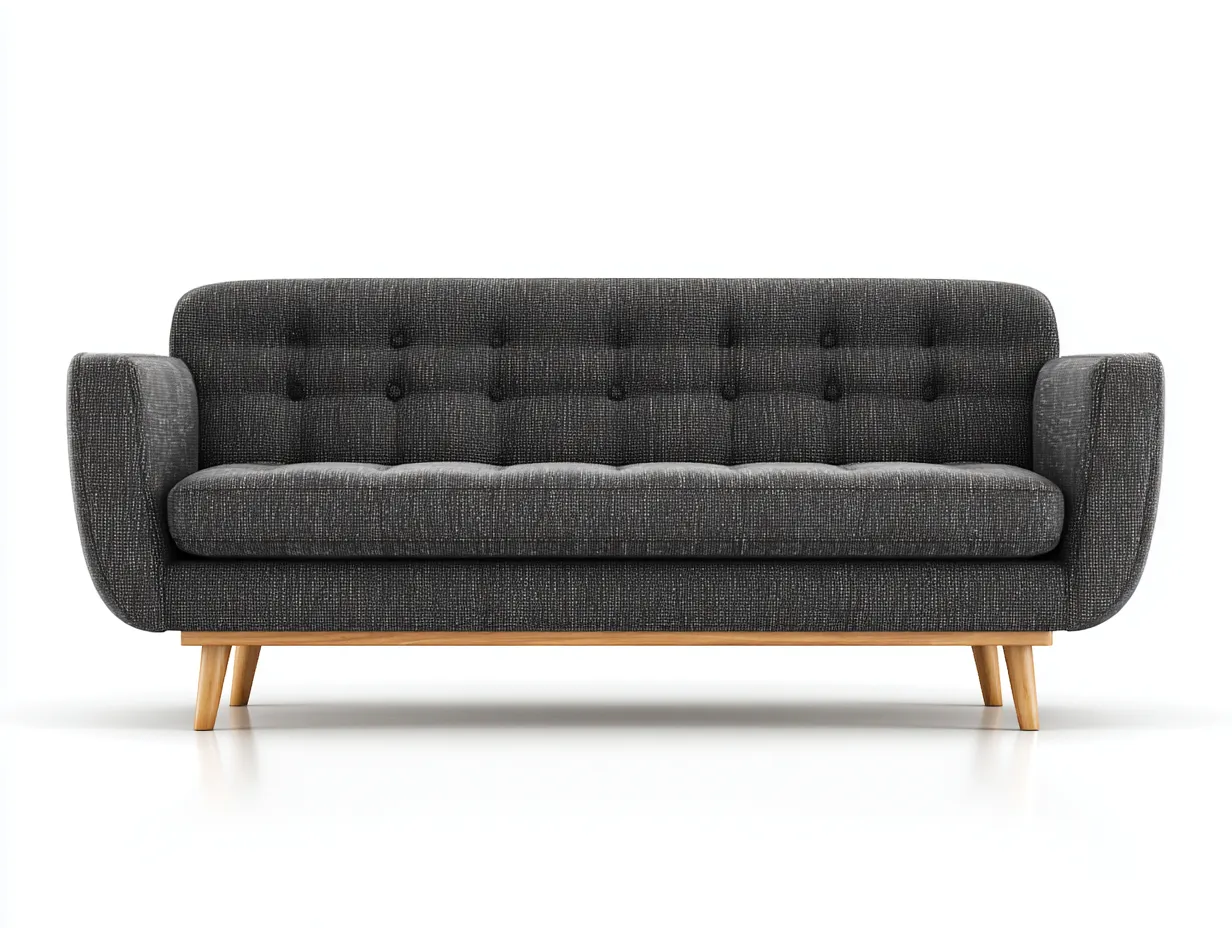 Sofá de tres plazas de tejido estructurado 218x88x82 cm - gris oscuro - para salón - estilo retro con capitoné