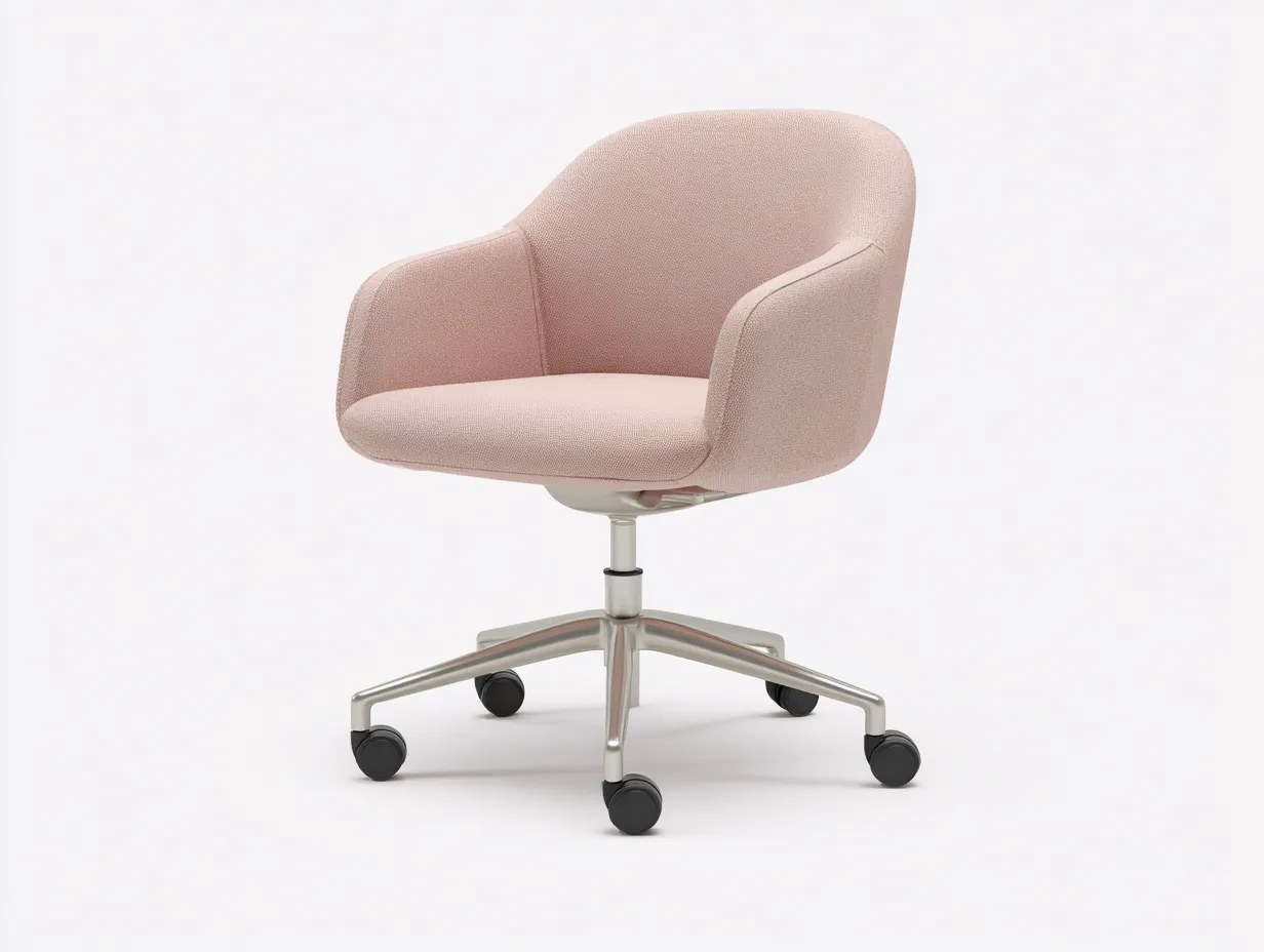 Silla de oficina 59x61x82 cm - tela y metal cromado - rosa claro y cromado - para oficina - con asiento curvo giratorio