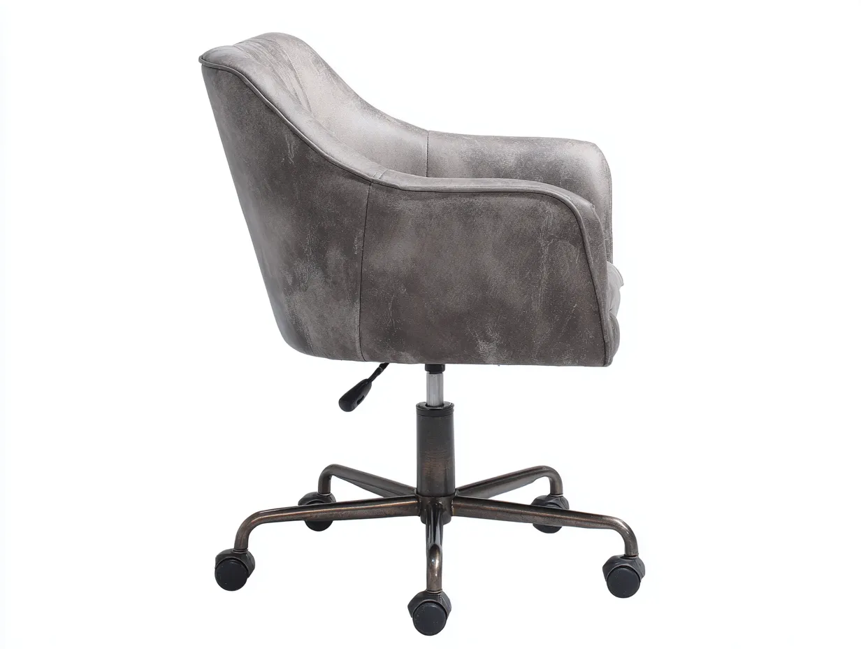 Silla de oficina 61x64x84 cm - cuero sintético envejecido y metal - gris topo y bronce oscuro - para oficina - con respaldo curvo clásico