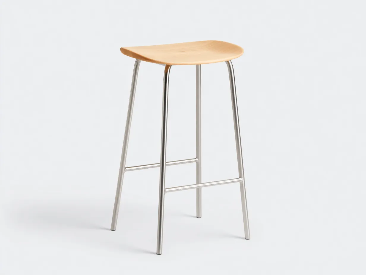 Taburete de bar 44x43x85 cm - asiento curvado de madera y patas metálicas - estilo ligero para comedor