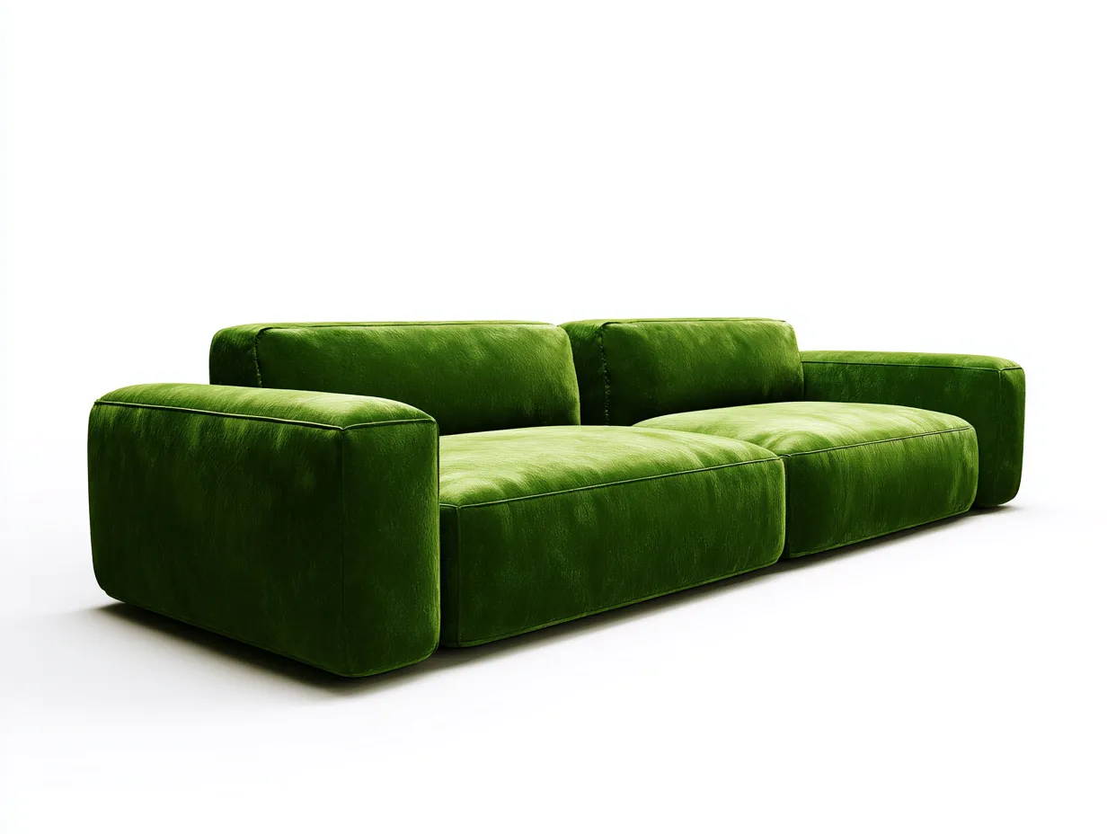 Sofá de tres plazas 230x95x78 cm - terciopelo verde hoja - para salón - volumen curvo y asiento profundo
