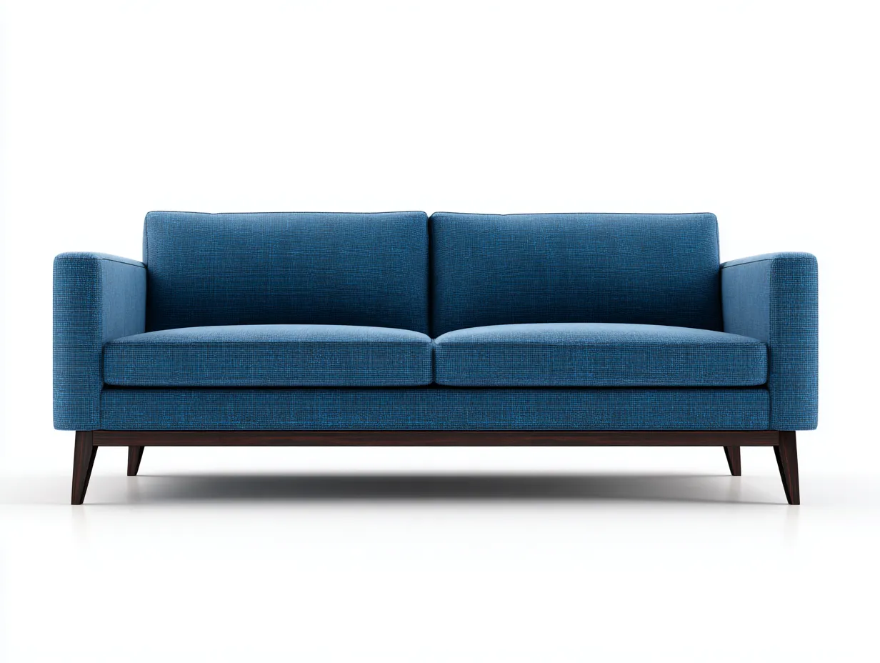 Sofá de tres plazas de tejido estructurado 230x88x79 cm - azul intenso - para salón - base de madera oscura y estilo moderno