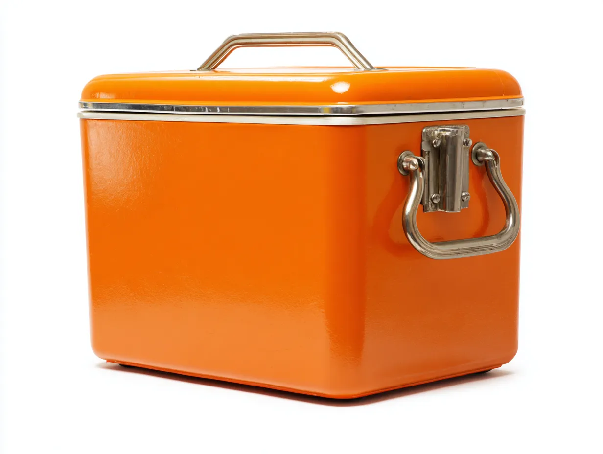Nevera portátil 34x23x29 cm - naranja esmaltado - diseño clásico - para camping y terraza