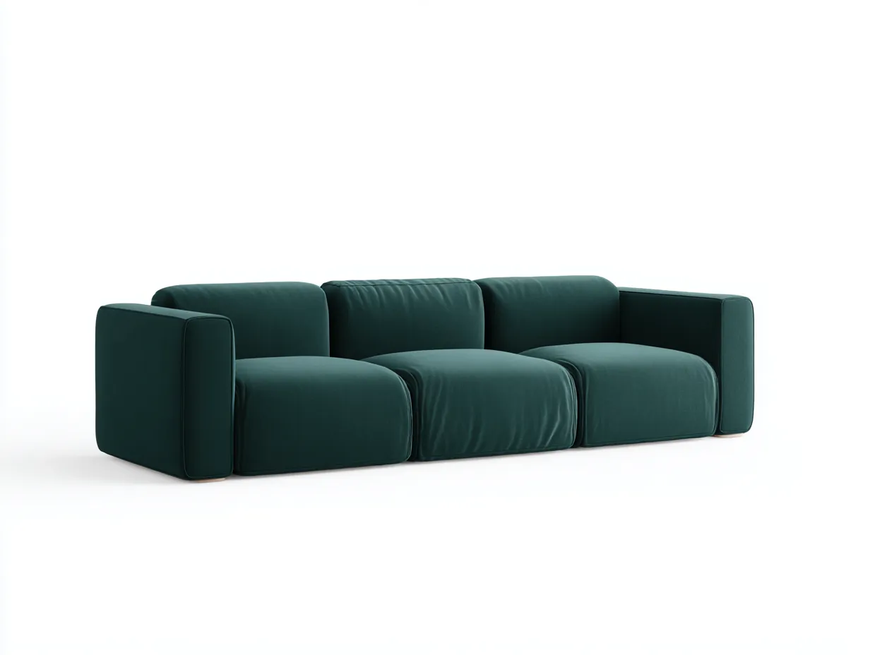 Sofá de tres plazas 242x94x74 cm - terciopelo verde petróleo - para salón - brazos rectos y formato bajo