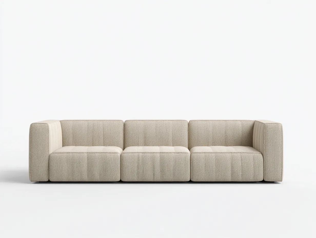 Sofá de tres plazas 246x90x71 cm - tejido bouclé beige - para salón - bloques rectos y estética serena