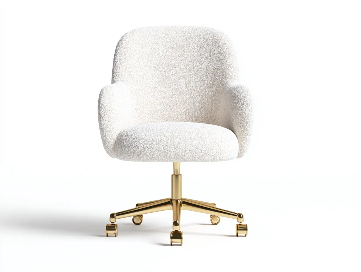Silla de oficina 60x62x84 cm - tejido bouclé y metal dorado - blanco crema y dorado - para oficina - con brazos integrados