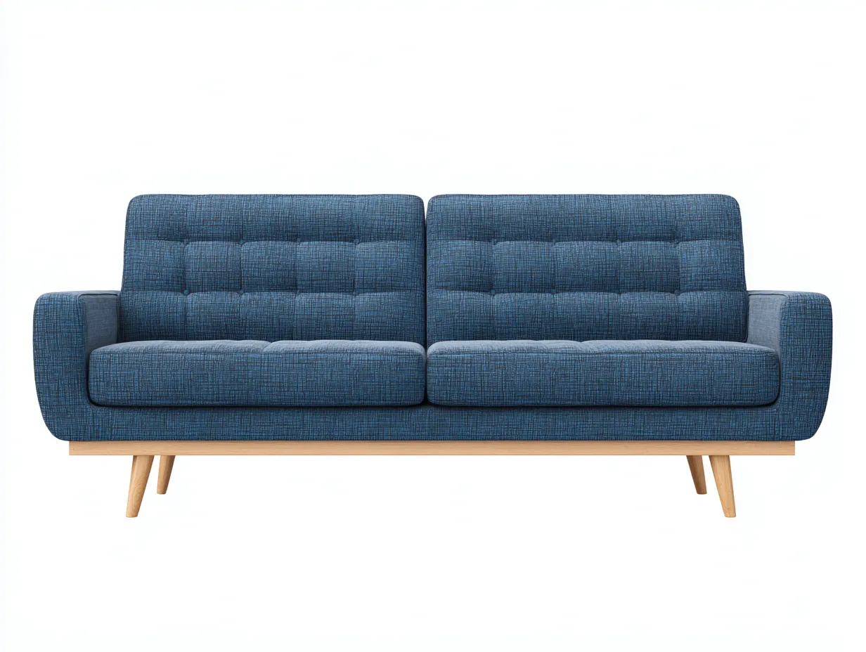 Sofá de tres plazas de tejido texturizado 224x89x81 cm - azul medio - para salón - base de madera y diseño nórdico