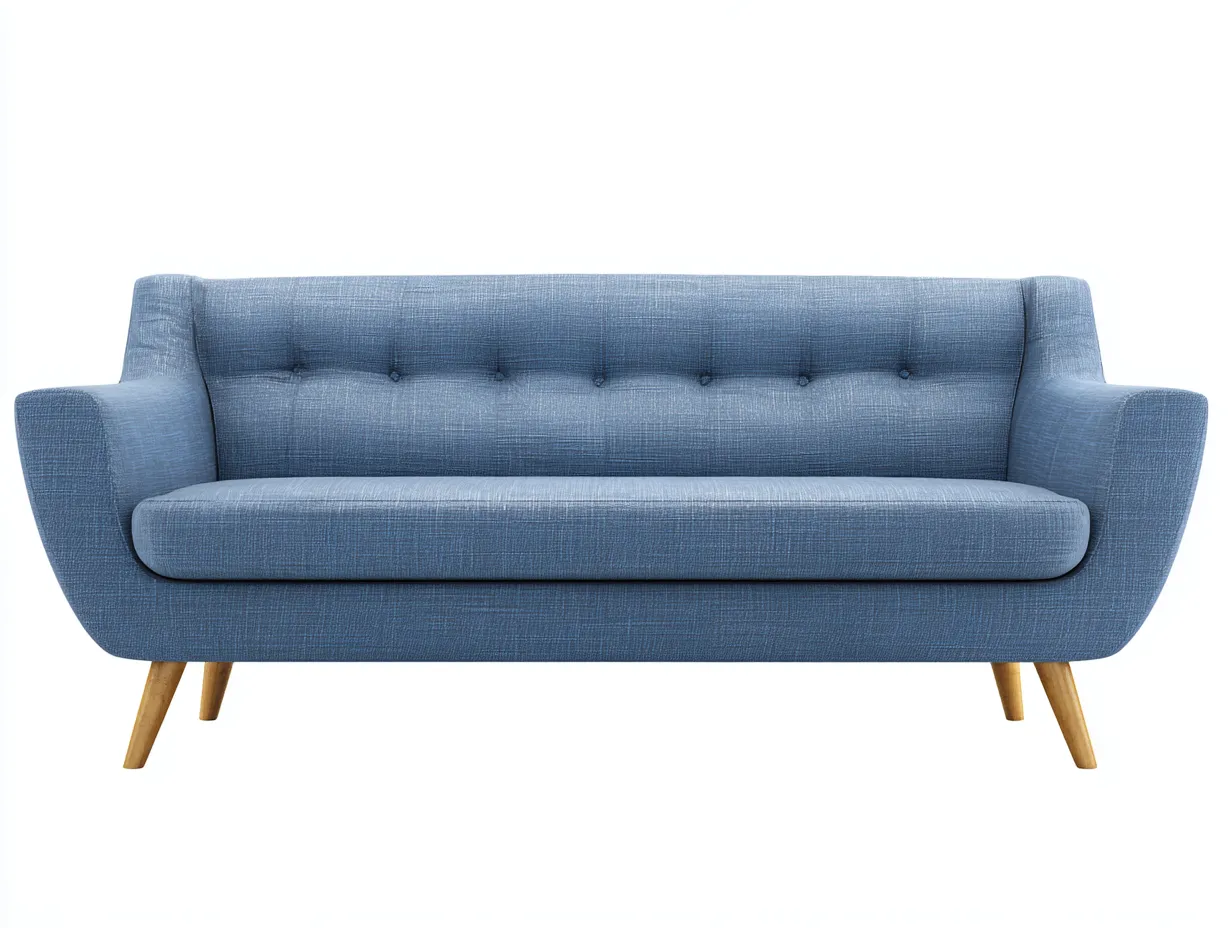 Sofá de tres plazas de tejido melange 220x87x80 cm - azul claro - para salón - líneas suaves y patas inclinadas