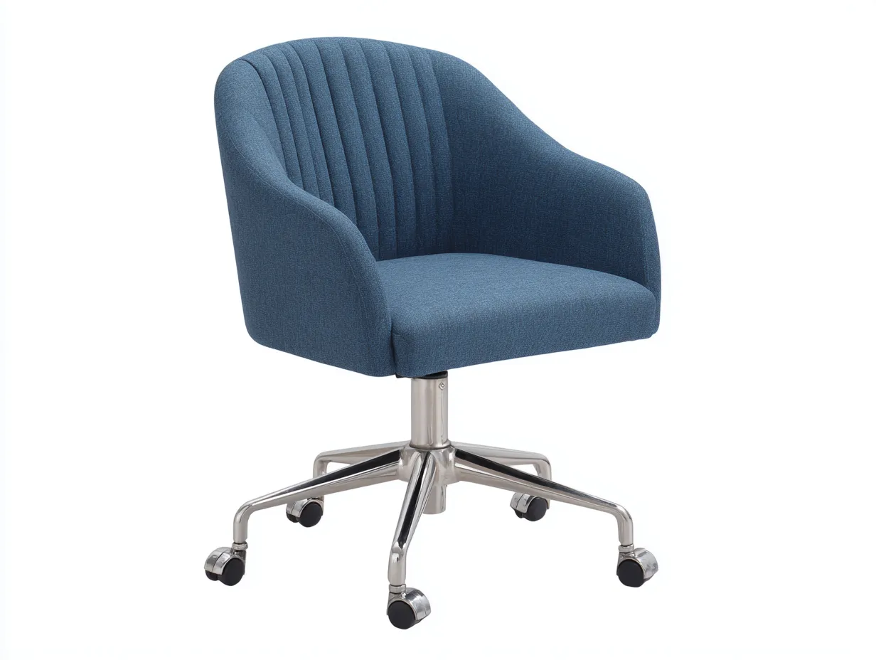 Silla de oficina 60x62x85 cm - tela y metal cromado - azul y cromado - para oficina - con respaldo acanalado