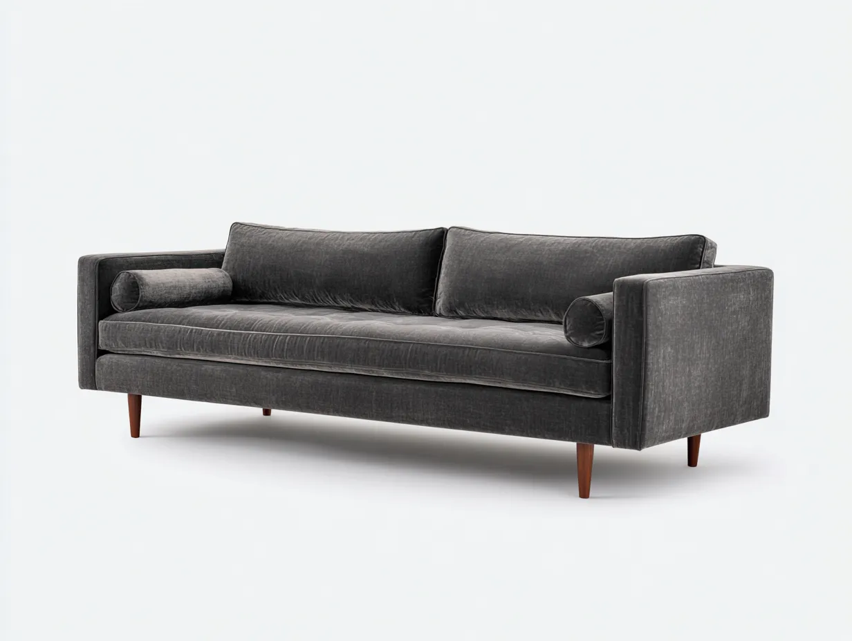 Sofá de tres plazas 220x89x80 cm - terciopelo ámbar - patas de madera - para salón - respaldo capitoné clásico