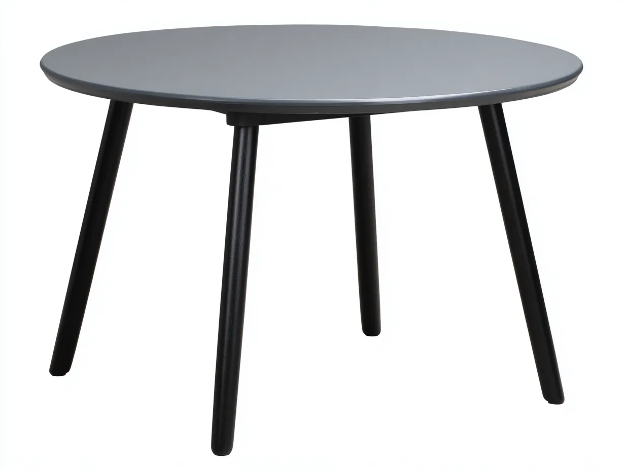 Mesa de comedor redonda de madera técnica 115x115x75 cm - gris oscuro y negro - patas inclinadas para comedor