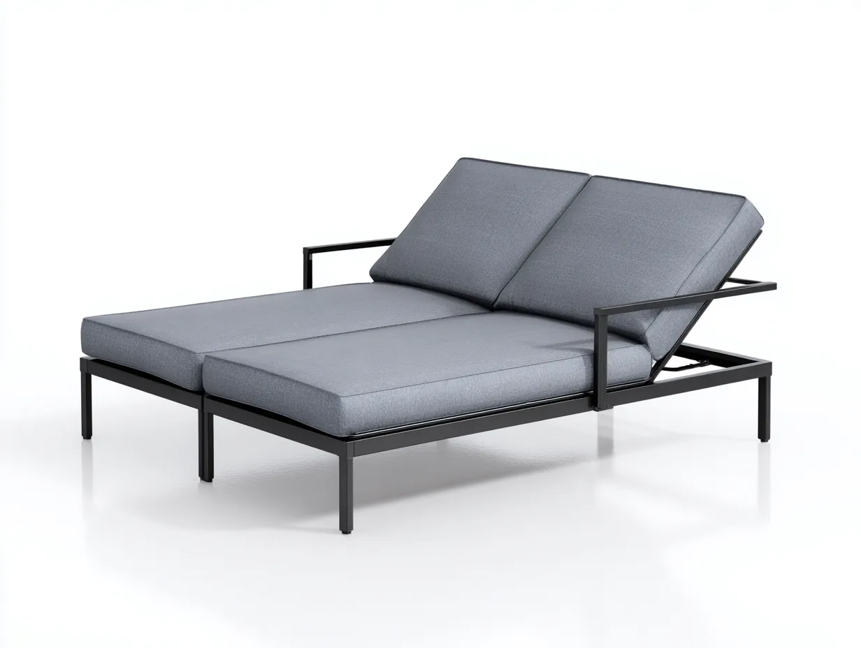 Tumbona de dos plazas de metal 210x140x78 cm - gris y negro - respaldo reclinable para exterior