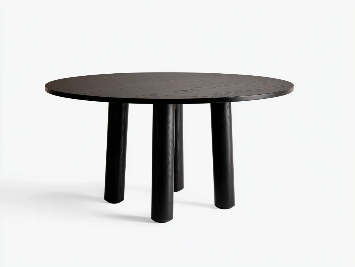 Mesa de comedor redonda de madera 122x122x75 cm - negro - patas cilíndricas diseño robusto