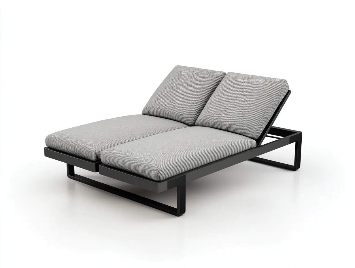 Tumbona de dos plazas de metal 205x135x74 cm - gris claro y negro - diseño bajo para exterior