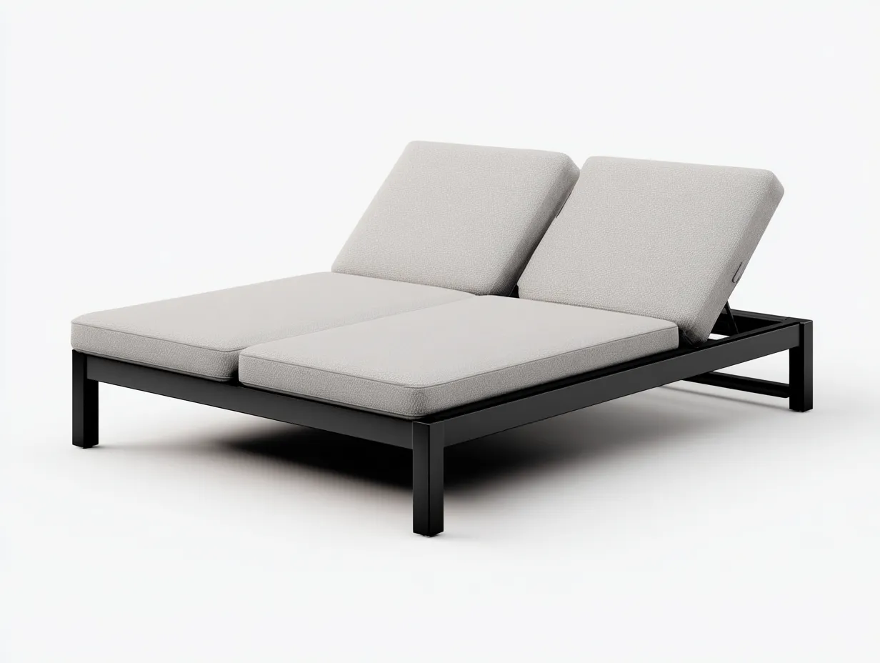 Tumbona de dos plazas de metal 208x138x76 cm - gris claro y negro - respaldo ajustable para exterior