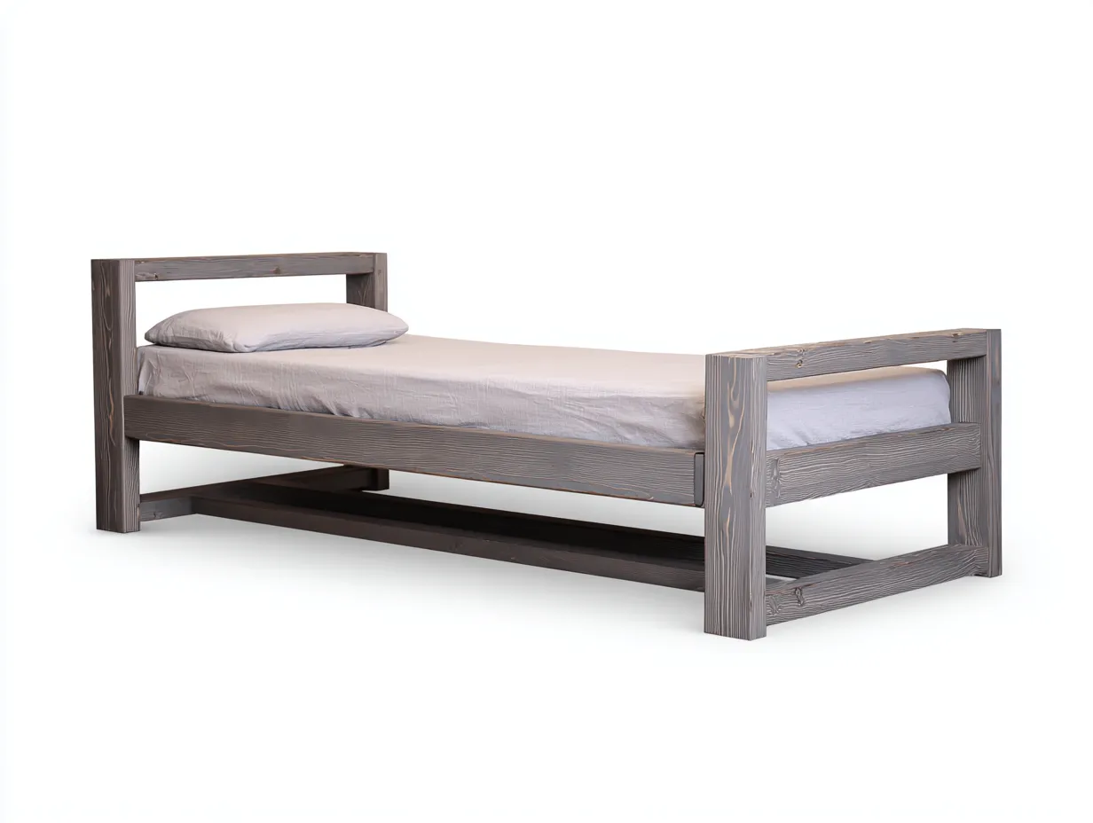 Cama individual de madera 200x90x72 cm - gris - diseño bajo para dormitorio