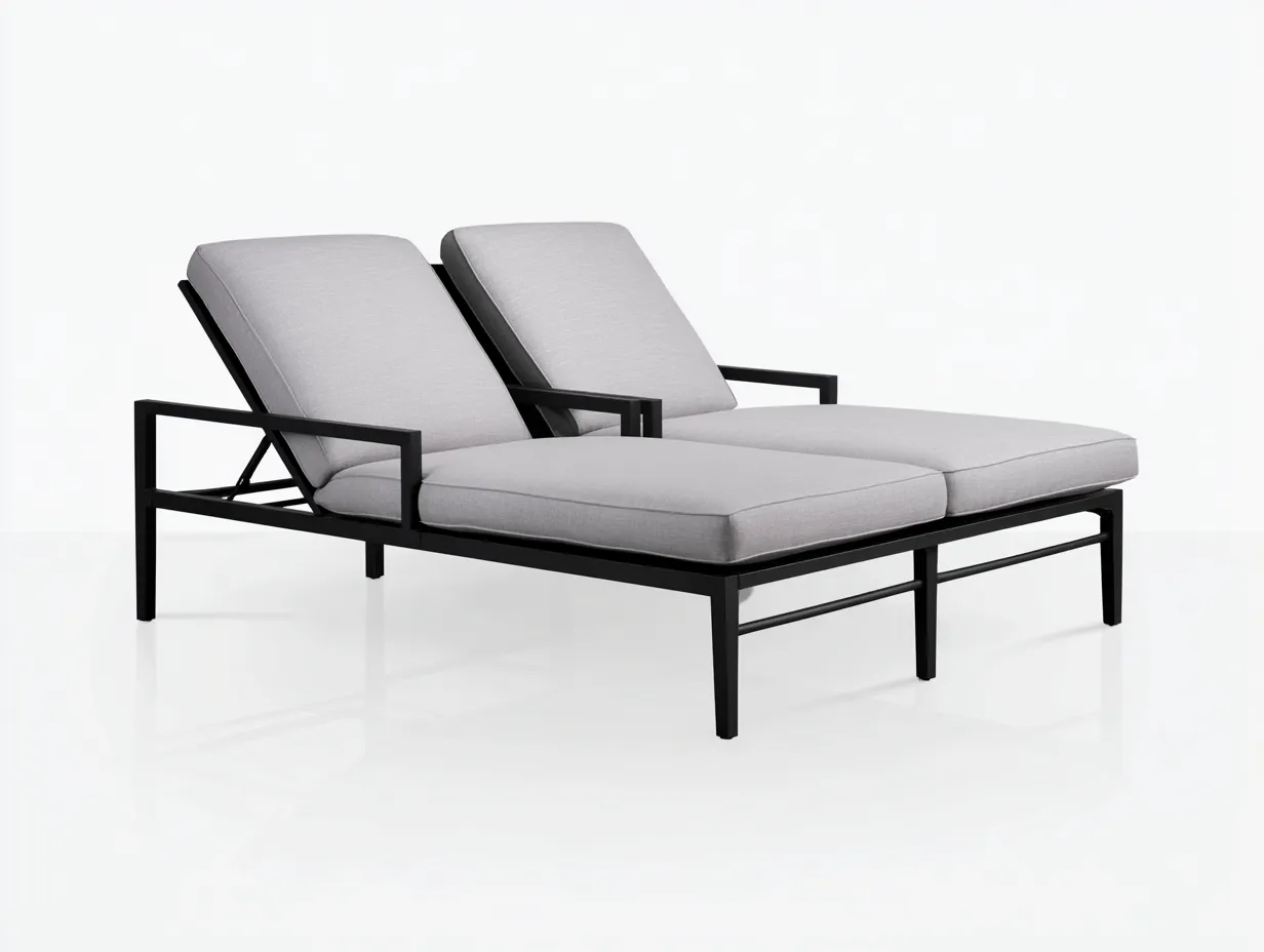 Tumbona de dos plazas de metal 212x142x80 cm - gris claro y negro - reposabrazos lateral para exterior