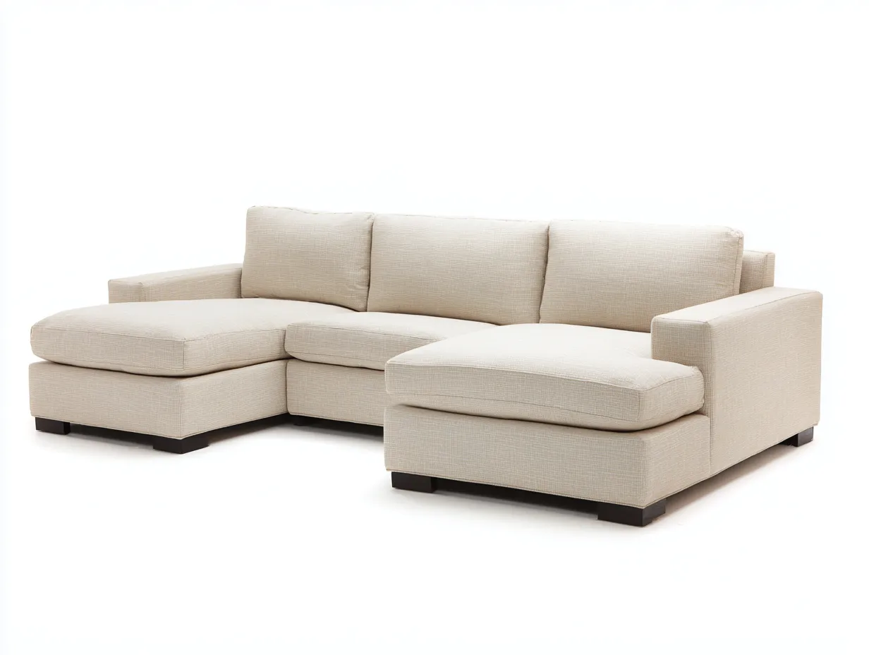 Sofá en forma de U de tela beige 320x185x82 cm - salón moderno con chaise doble