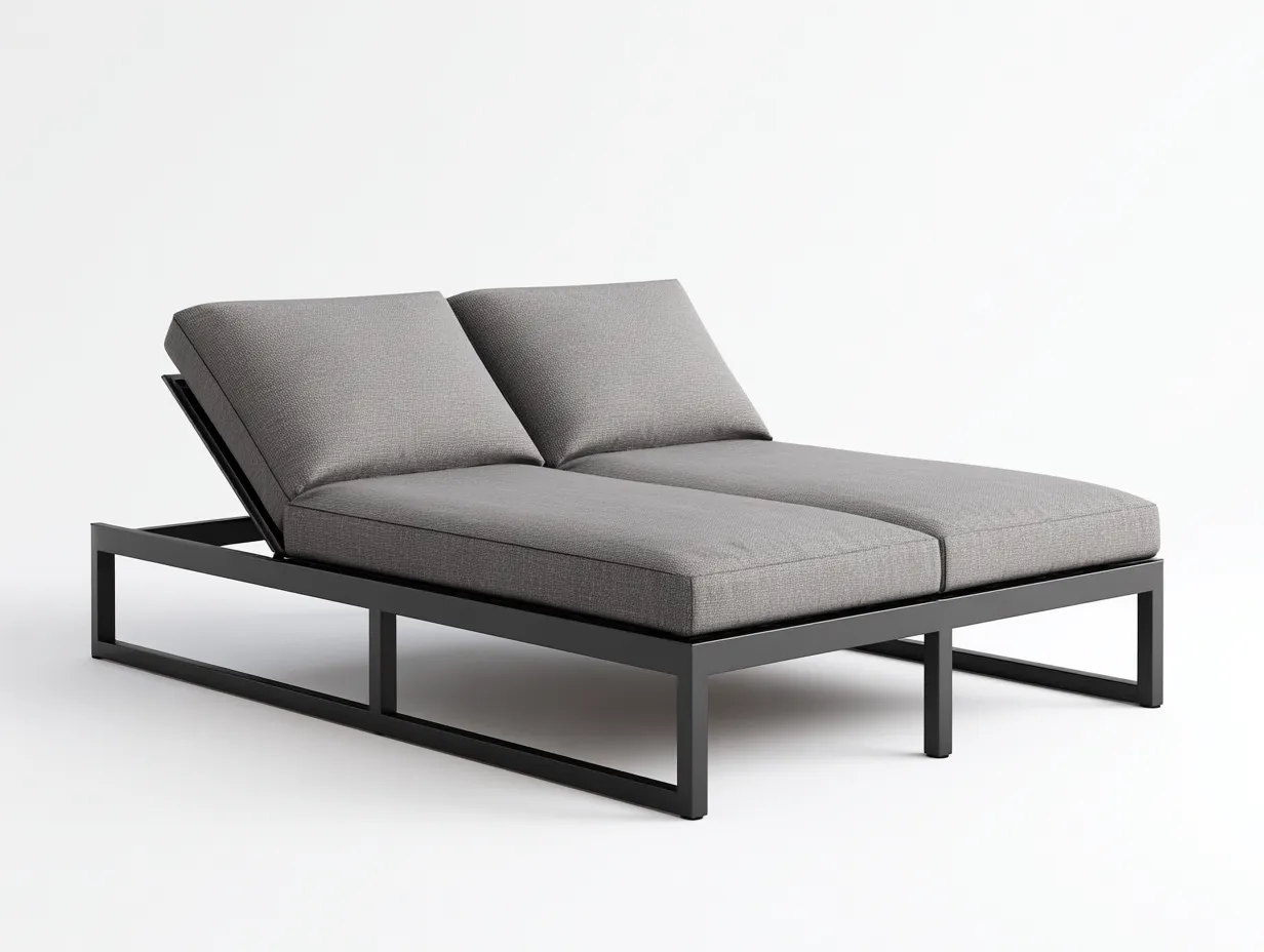 Tumbona de dos plazas de metal 210x140x77 cm - gris medio y negro - estructura rectangular para exterior