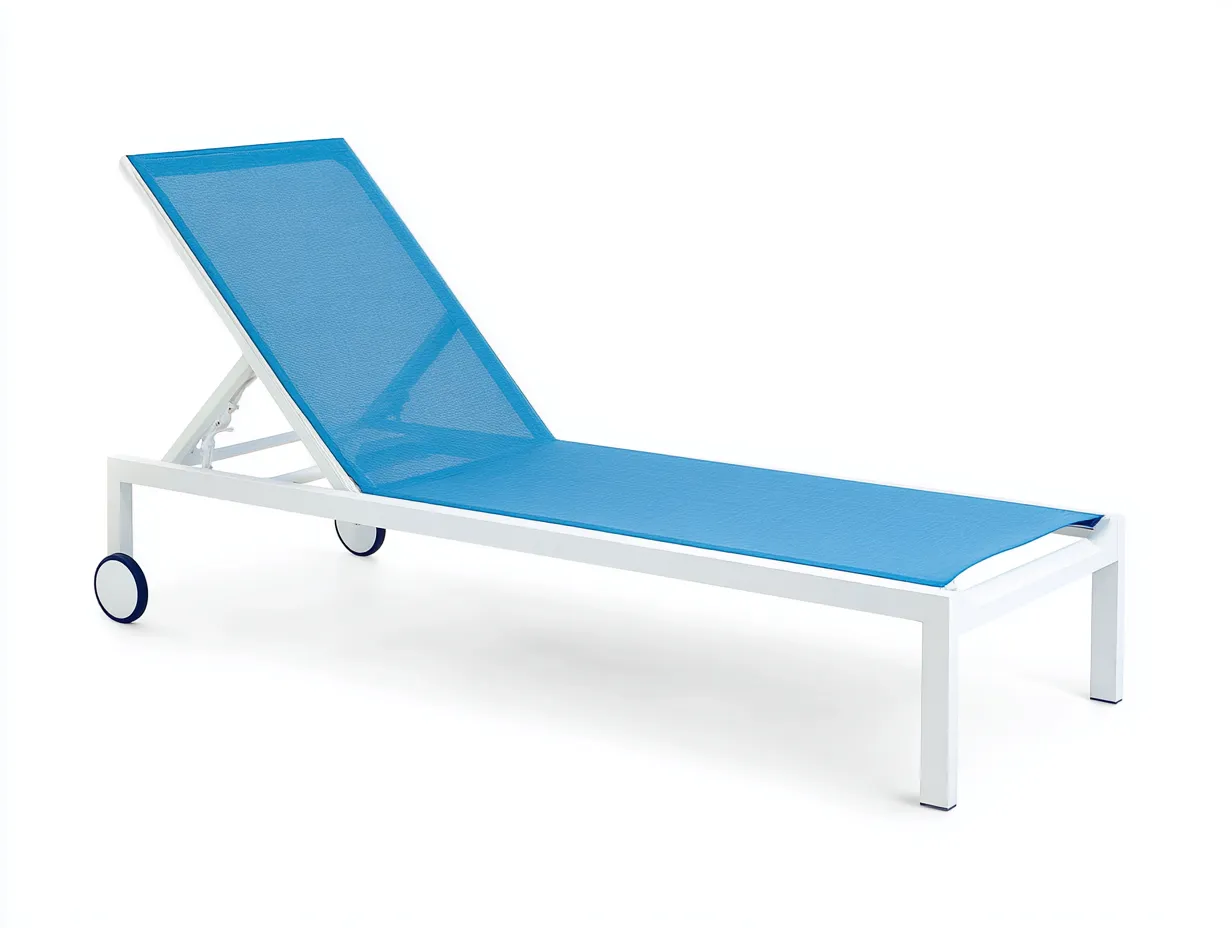 Tumbona de aluminio 198x68x85 cm - azul y blanco - tejido transpirable con ruedas para exterior