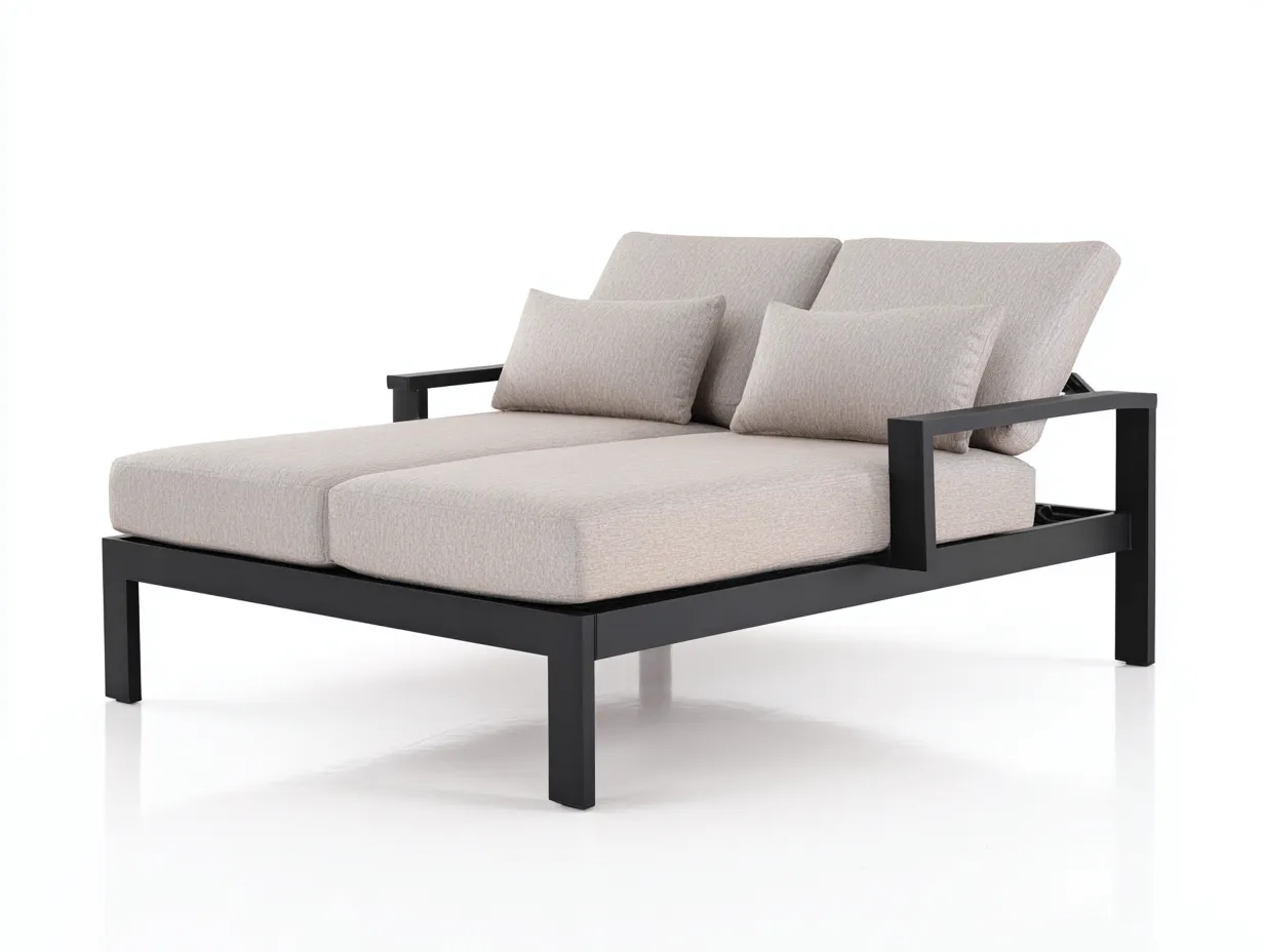 Tumbona de dos plazas de metal 210x140x79 cm - beige y negro - estilo minimalista para exterior