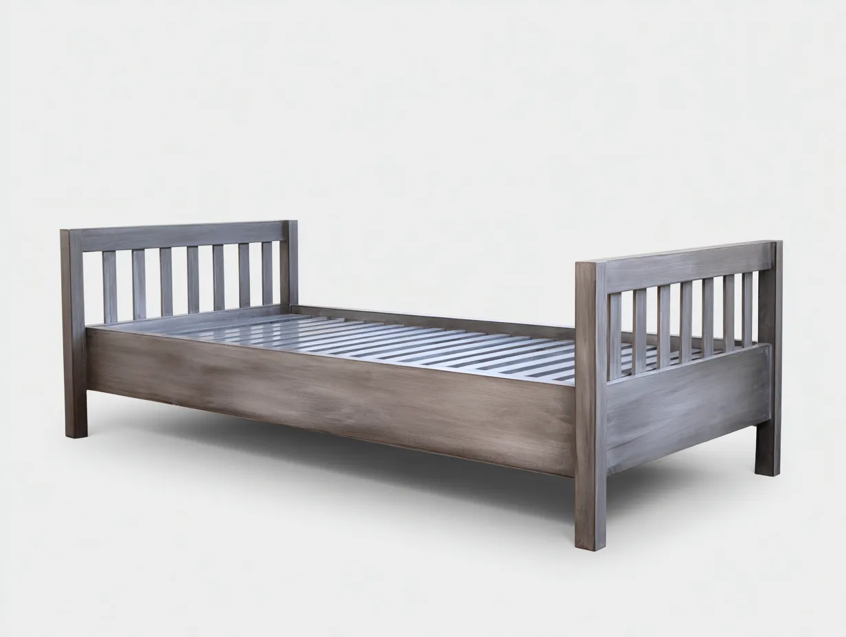 Cama individual de madera con lamas 200x90x86 cm - gris - cabecero vertical para dormitorio