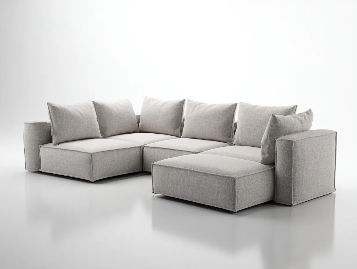 Sofá en forma de U beige grisáceo 345x210x80 cm - tela texturizada para salón amplio