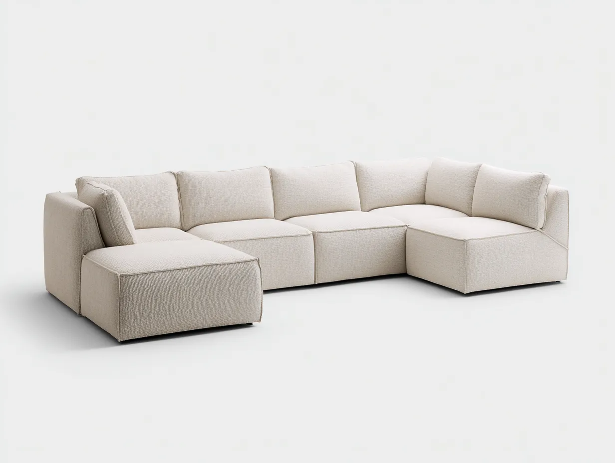 Sofá en forma de U modular 350x210x78 cm - tela crema para salón amplio