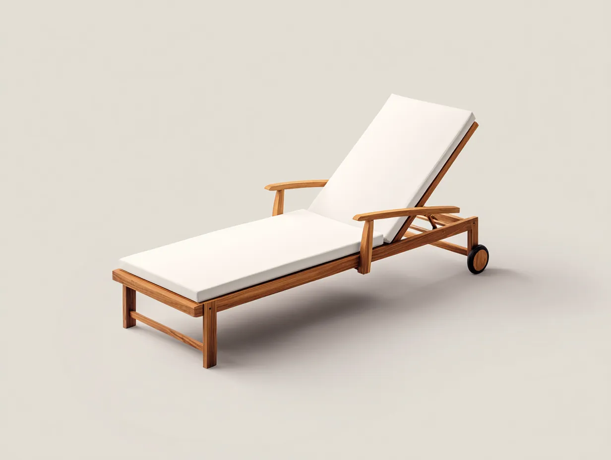 Tumbona de madera 200x70x82 cm - natural y blanco - ruedas y reposabrazos para exterior