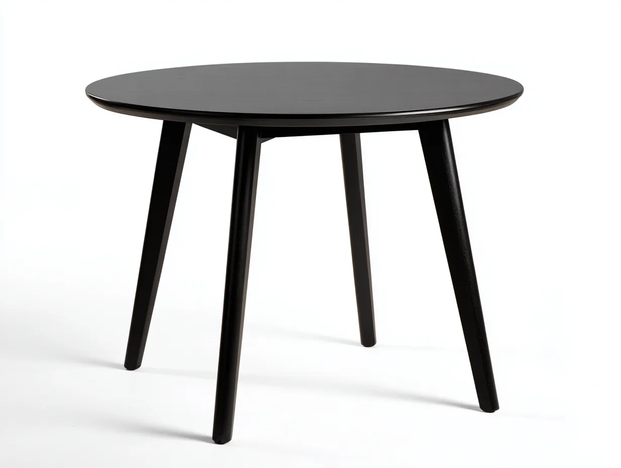 Mesa de comedor redonda de madera 120x120x75 cm - negro - patas inclinadas estilo moderno